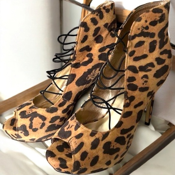 Fierce Leopard Print Peep-Toe Stilettos - Picture 1 of 6